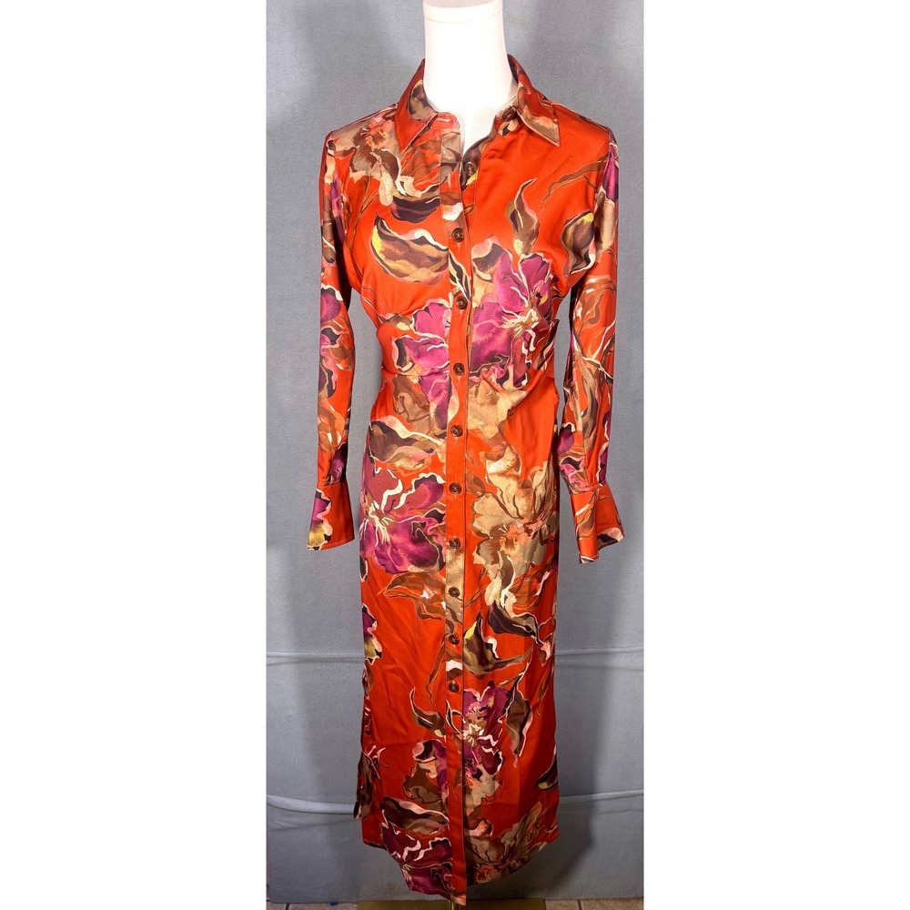 Donna Karan New York Orange Floral Ruched Midi Dress 2P NWT retails $149 Fall